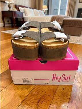 Hey Girl by Corkys Wannabe Platform Slide Sandals in Grey Faux Suede